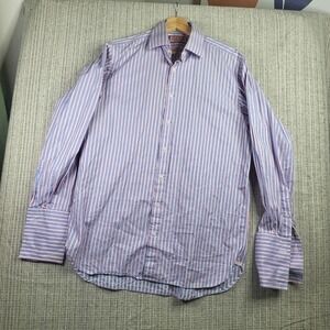 Thomas Pink Shirt Mens 16 34.5 Blue Pink White Striped Classic French Cuff Dress